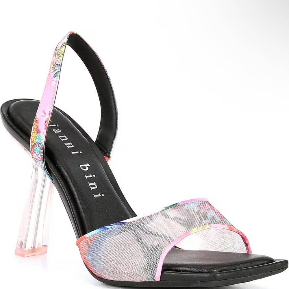 Torre Printed Mesh Square Toe Curved Heel Slingback Dress Sandals